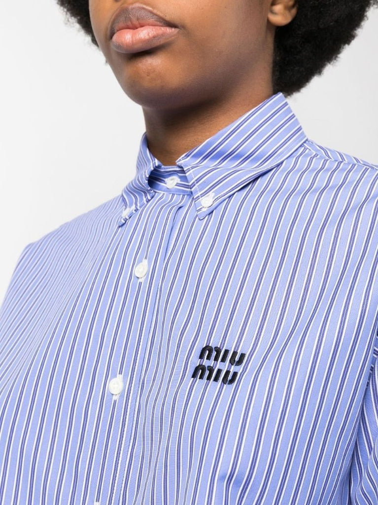 Blue Striped Cropped Cotton Shirt