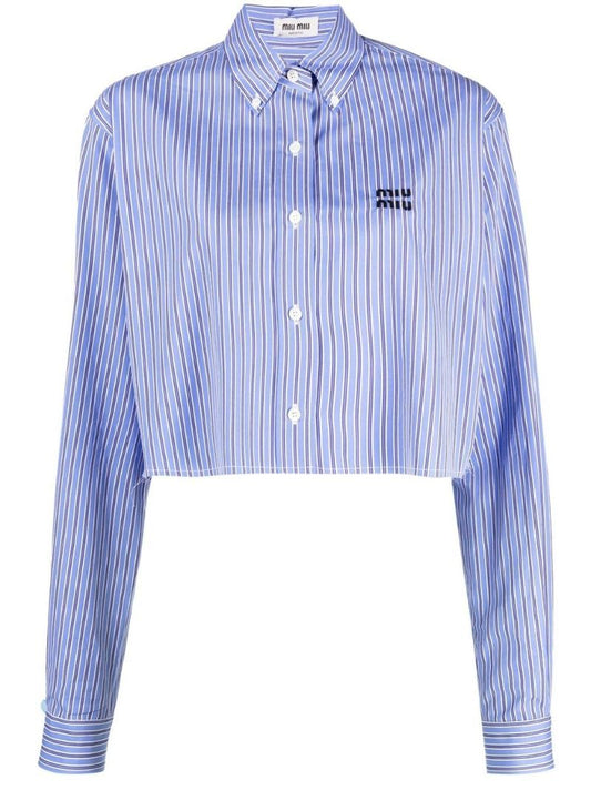 Blue Striped Cropped Cotton Shirt