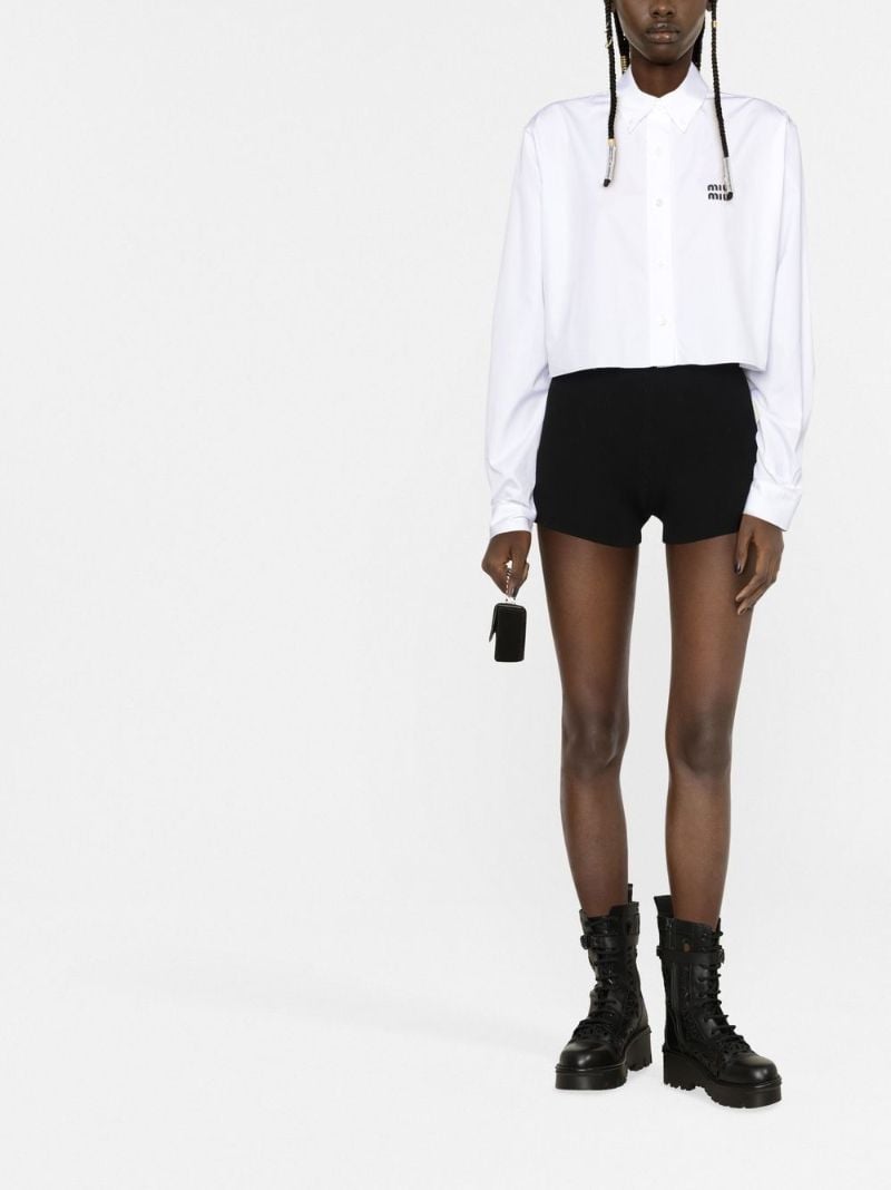 White Cropped Embroidered Logo Poplin Shirt