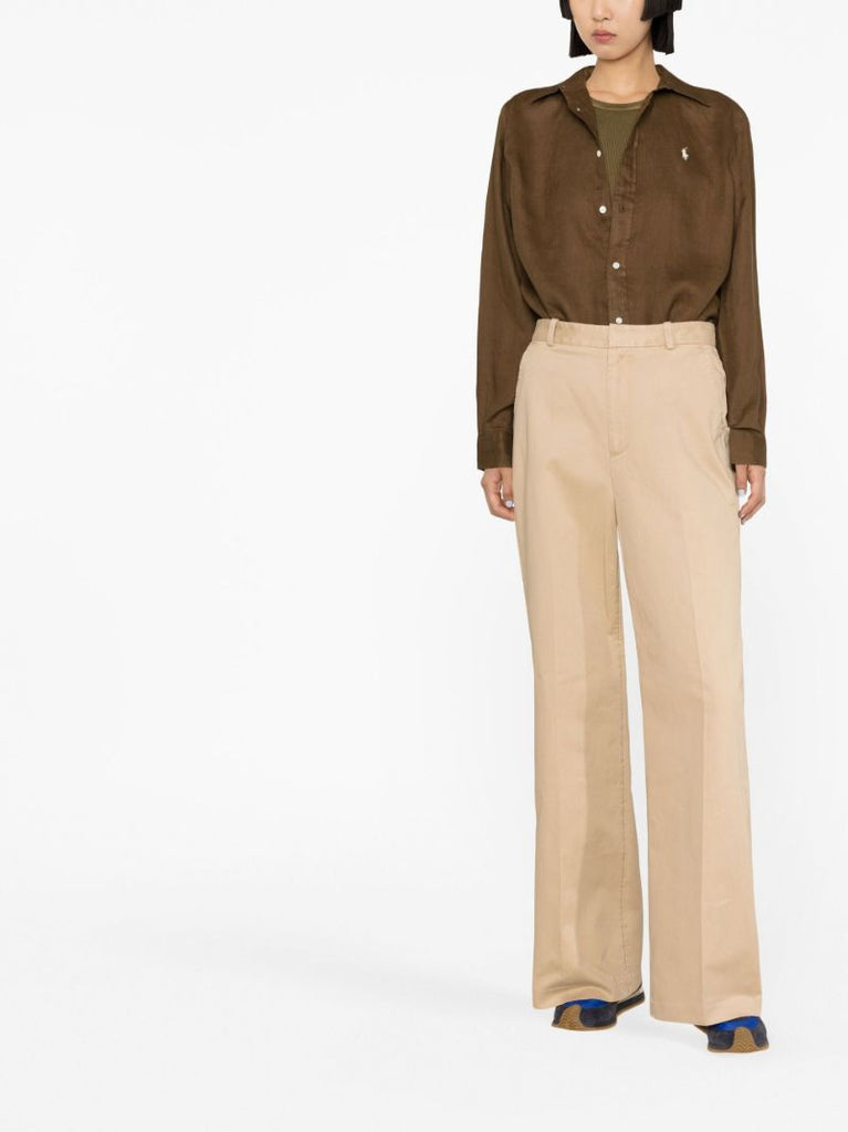 Neutral High Waisted Wide-leg Trousers
