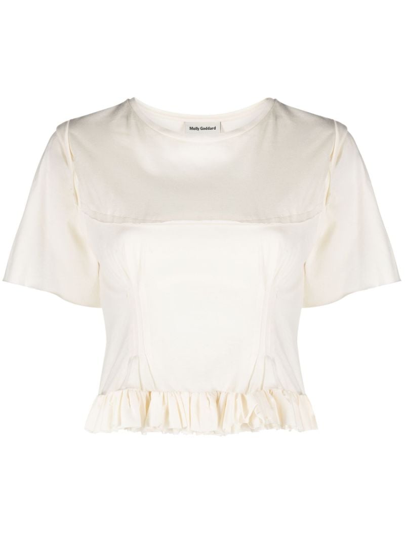 White Claire Ruffled Cotton T-shirt