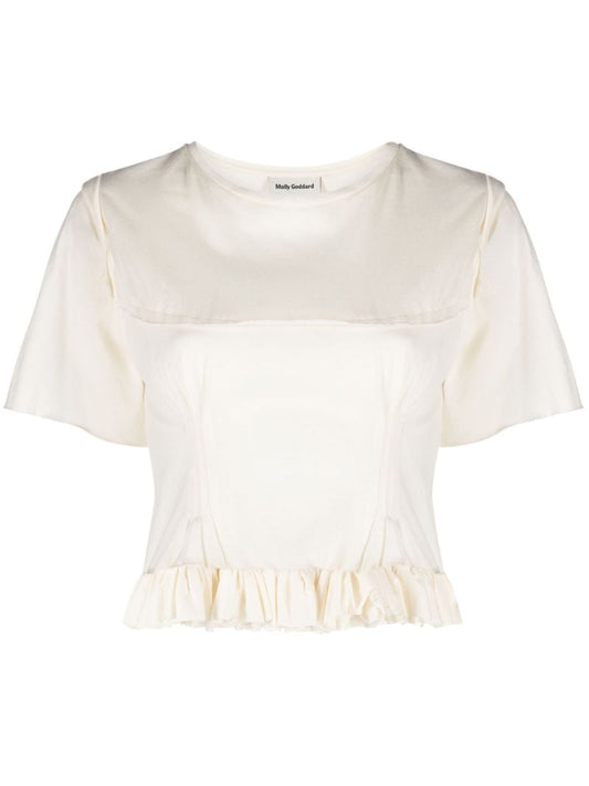 White Claire Ruffled Cotton T-shirt