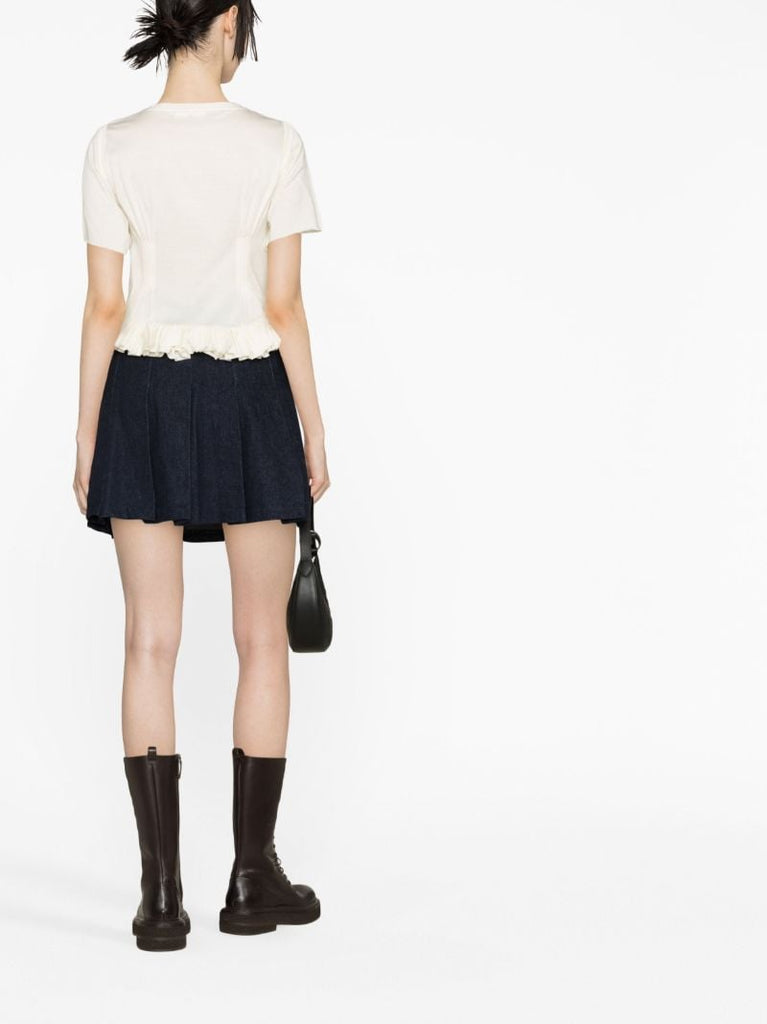 White Claire Ruffled Cotton T-shirt