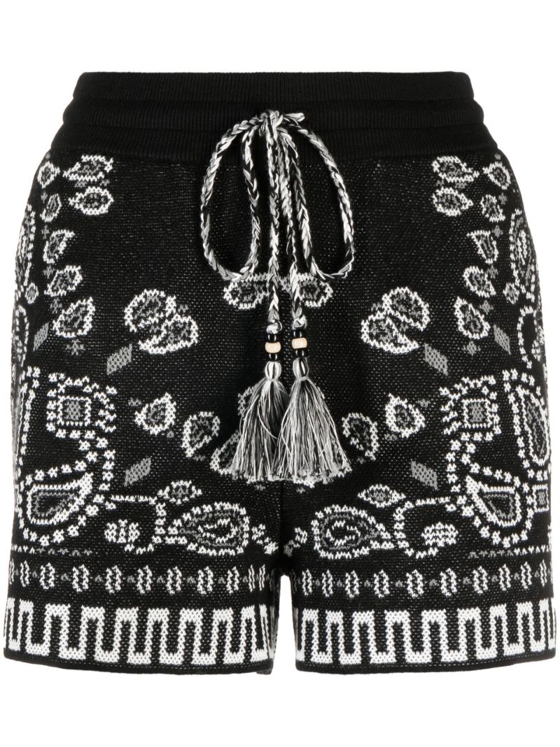 Black Bandana Pattern Drawstring Shorts