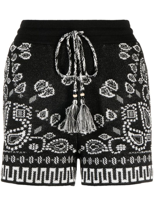Black Bandana Pattern Drawstring Shorts