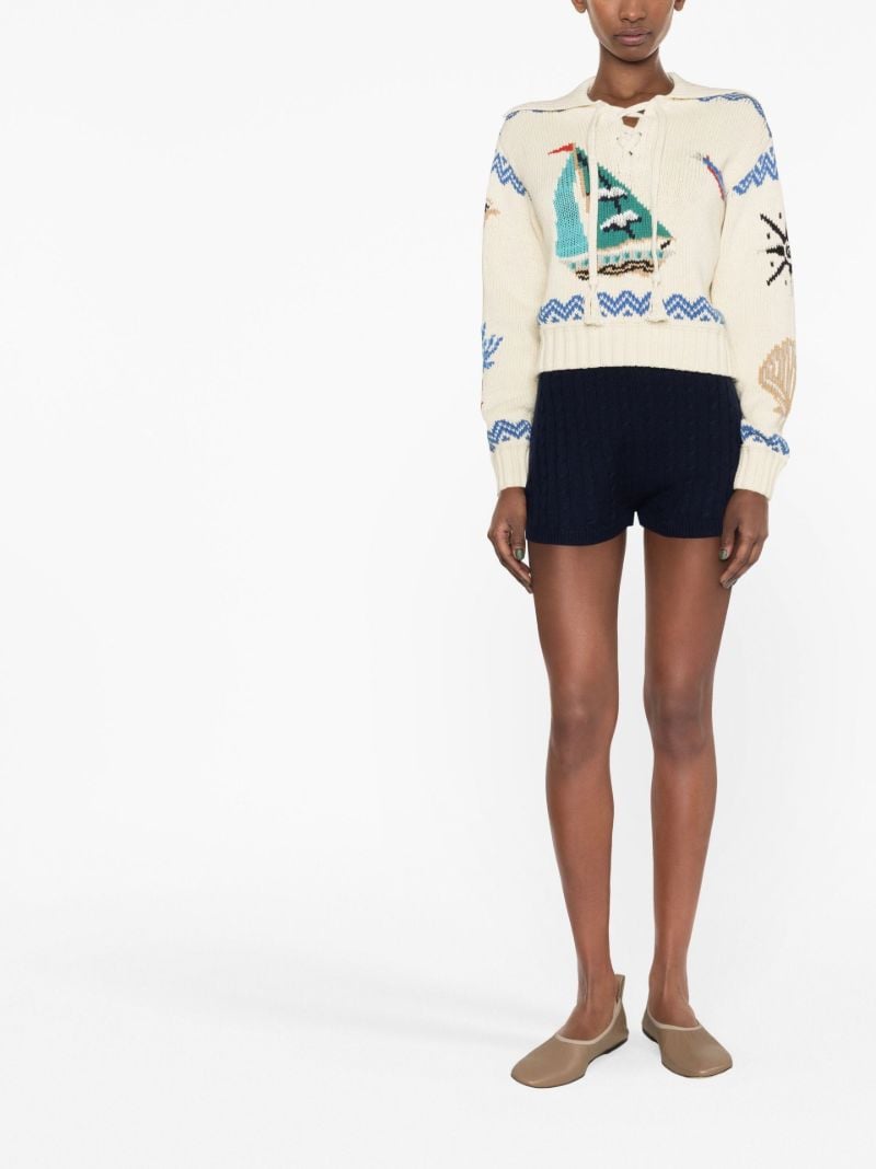 Blue Cable Knit Mini Shorts