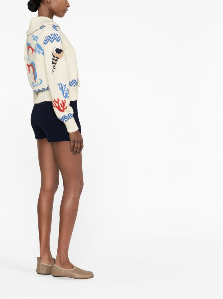 Blue Cable Knit Mini Shorts
