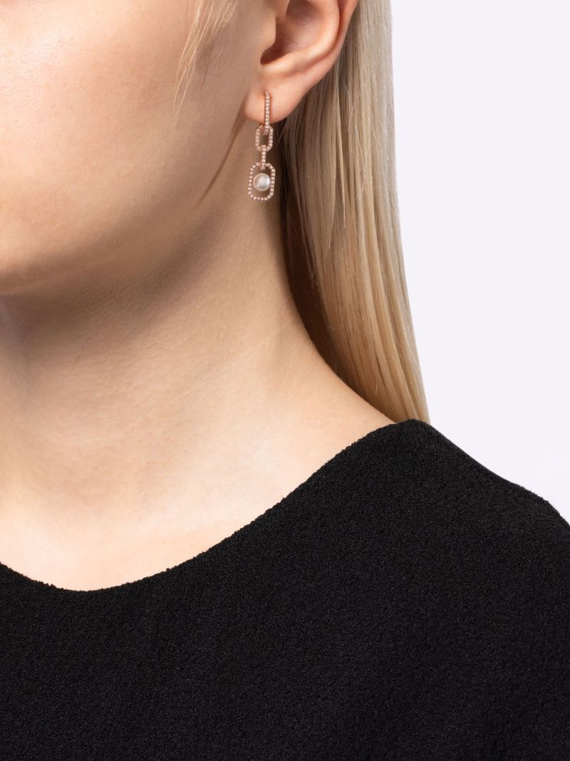 18k Rose Gold Diamond and Pearl Drop Earrings