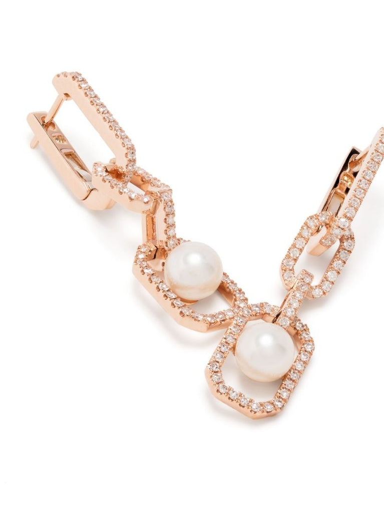 18k Rose Gold Diamond and Pearl Drop Earrings