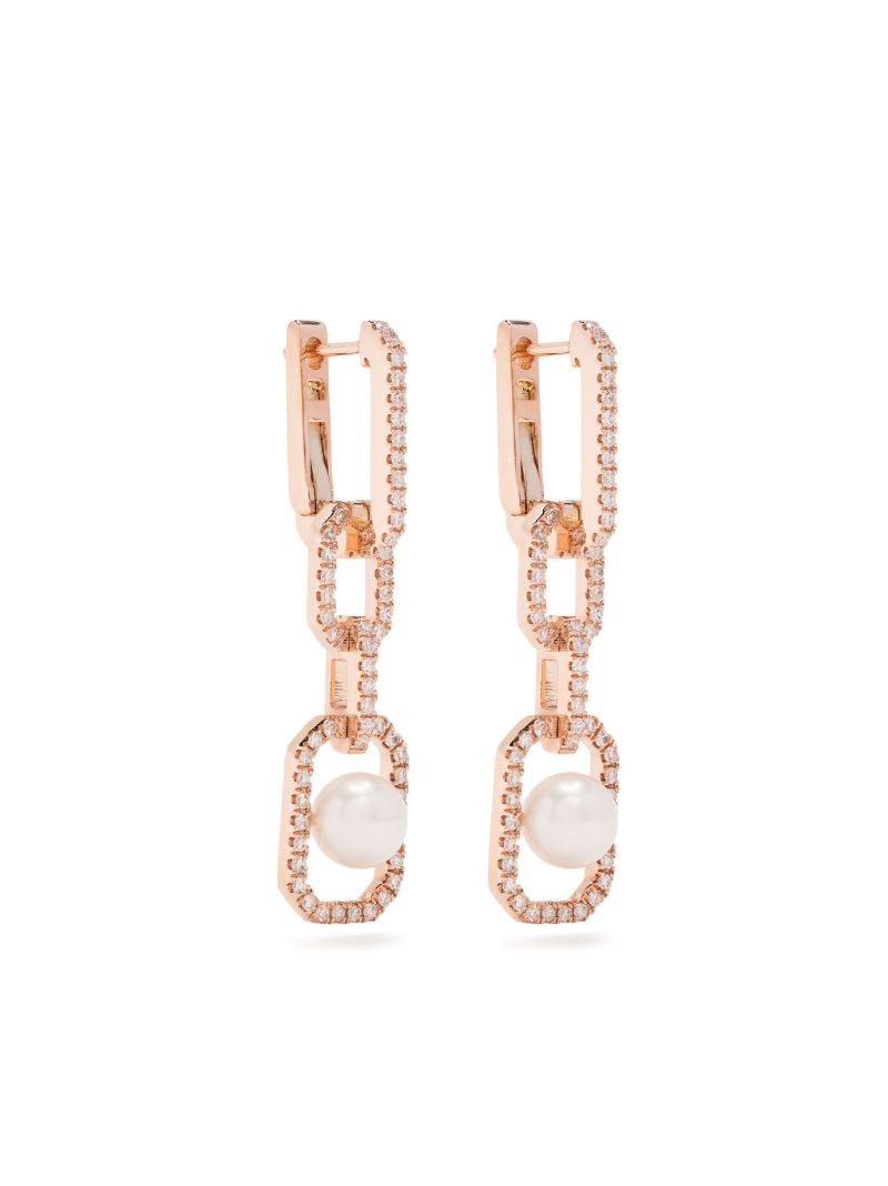 18k Rose Gold Diamond and Pearl Drop Earrings
