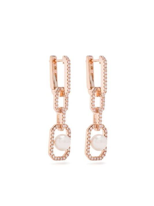 18k Rose Gold Diamond and Pearl Drop Earrings