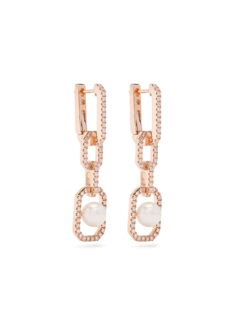 18k Rose Gold Diamond and Pearl Drop Earrings