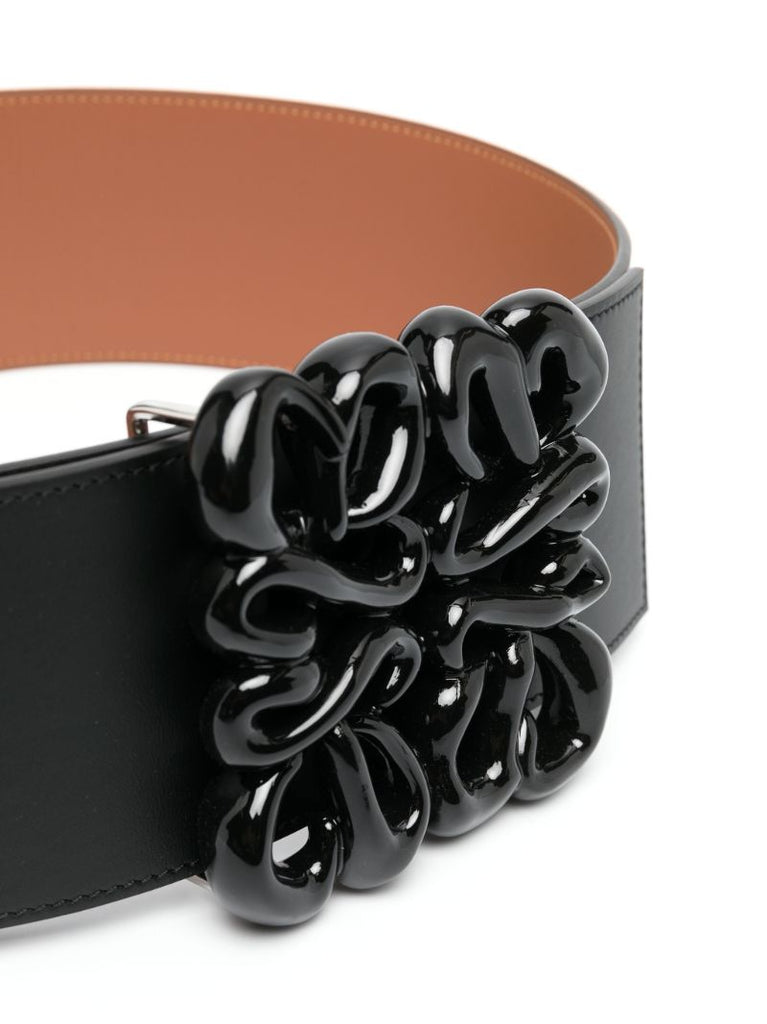 Black Inflated Anagram Reversible Leather Belt