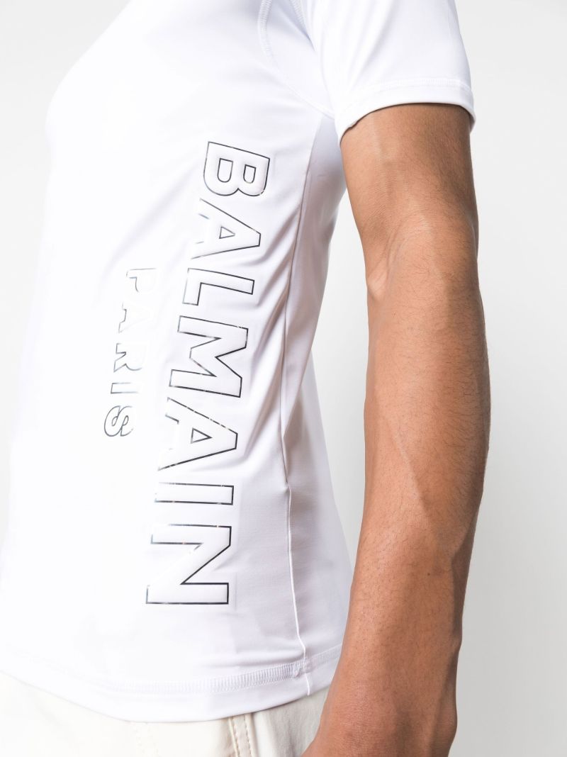 White Logo Print Mock Neck T-shirt