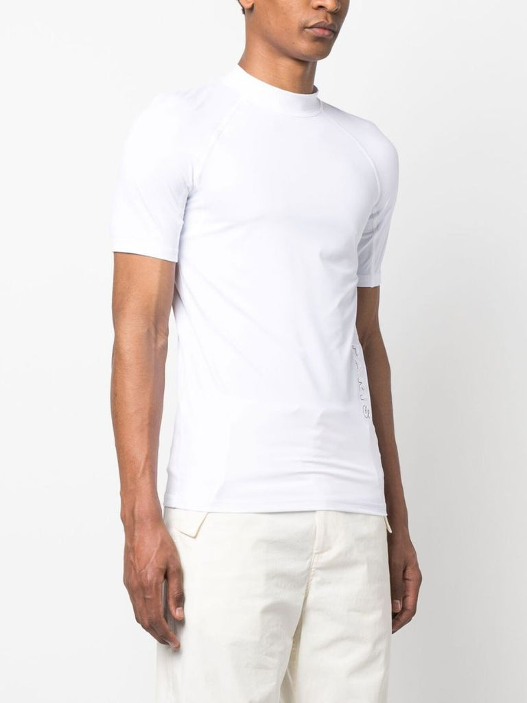 White Logo Print Mock Neck T-shirt