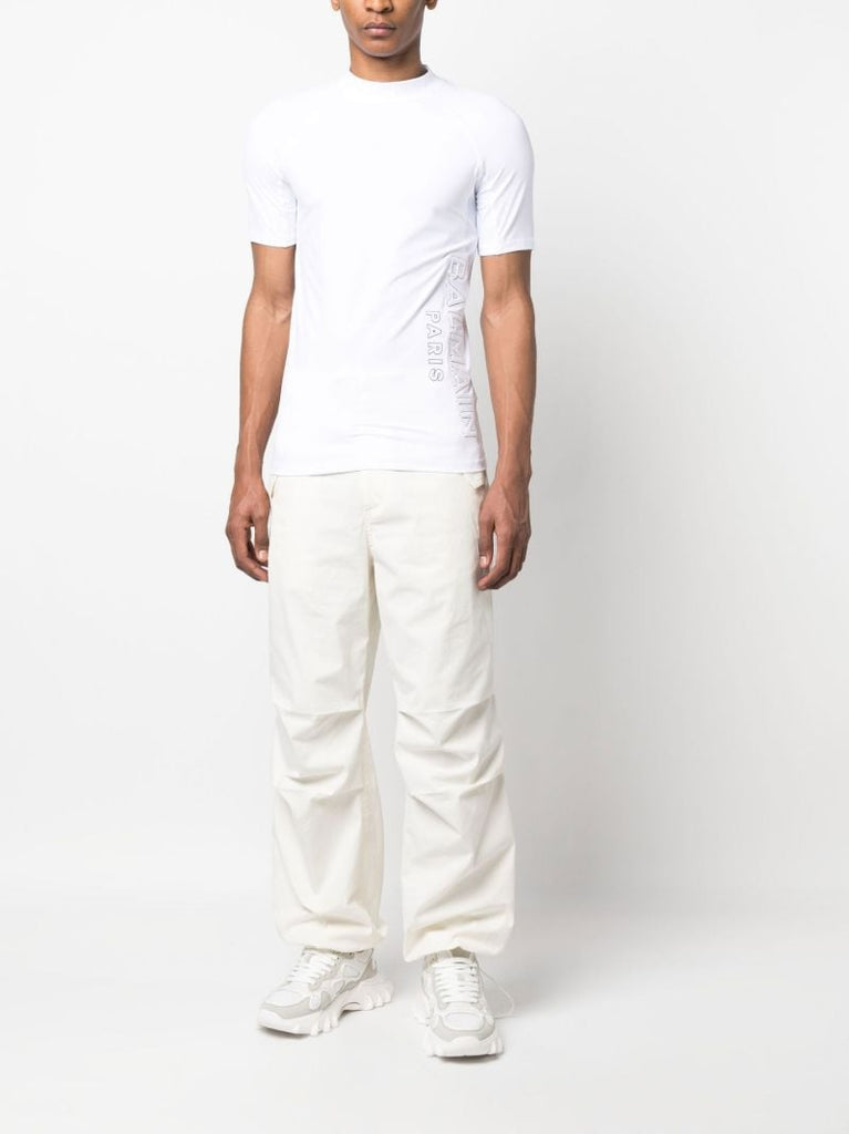 White Logo Print Mock Neck T-shirt