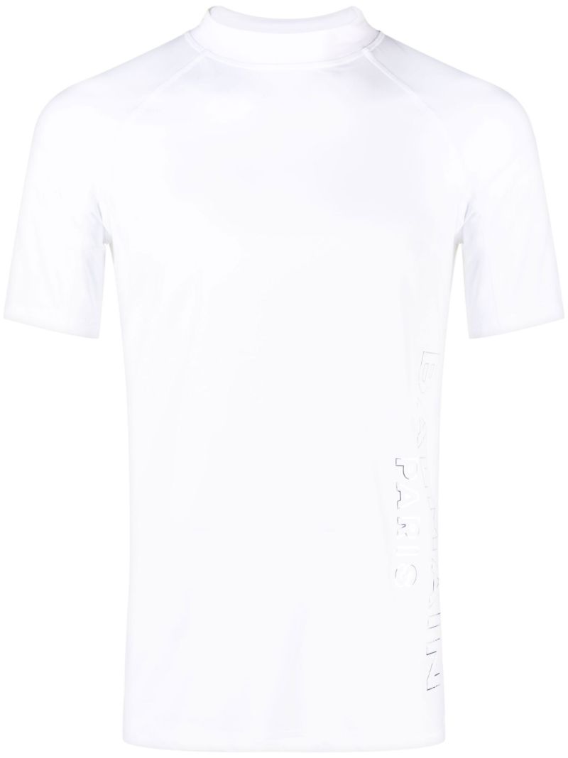 White Logo Print Mock Neck T-shirt