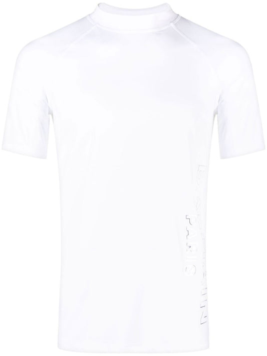 White Logo Print Mock Neck T-shirt