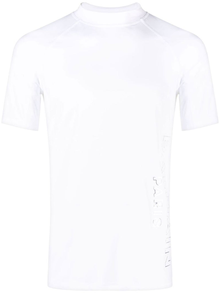 White Logo Print Mock Neck T-shirt