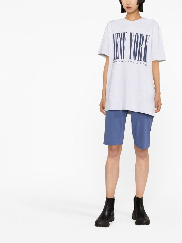 Grey Logo Print Cotton T-shirt