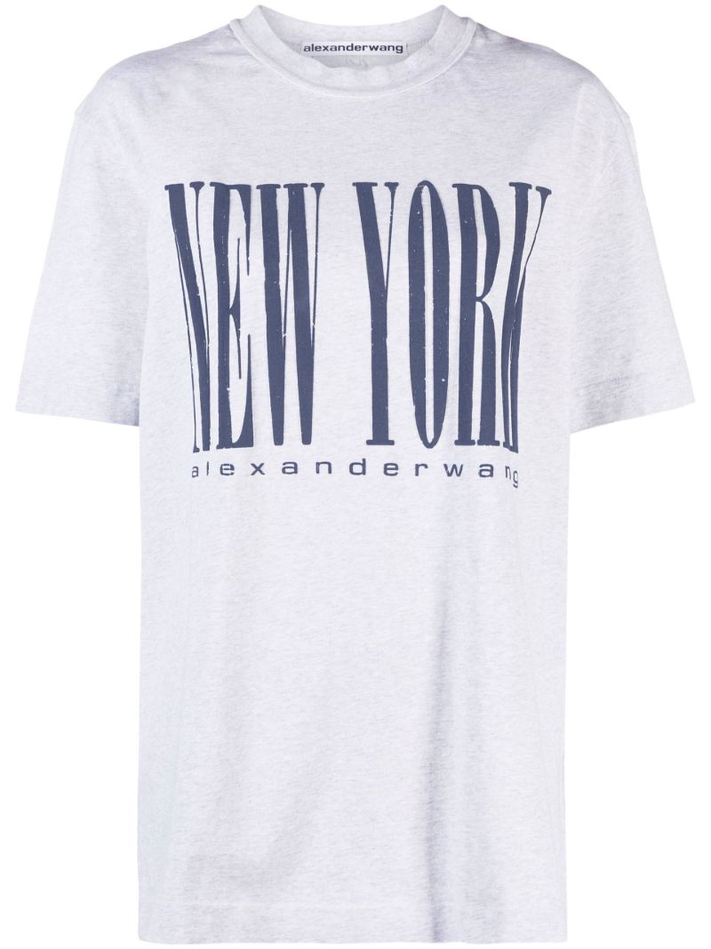Grey Logo Print Cotton T-shirt