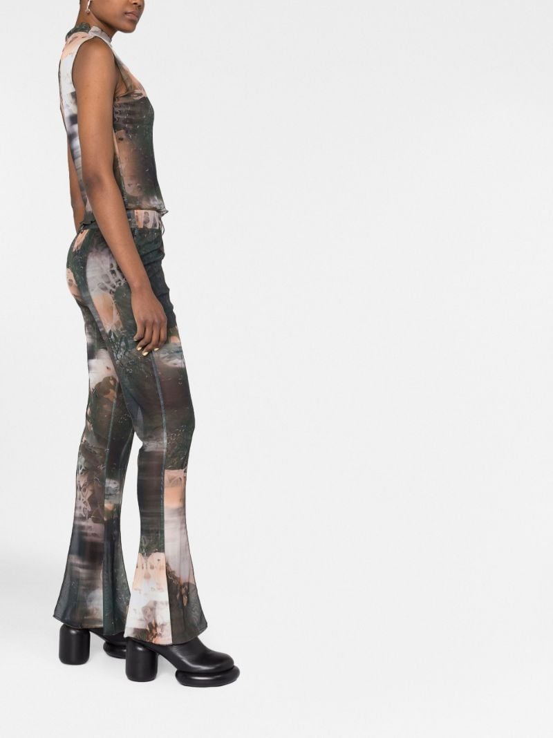Green Printed Flared Trousers
