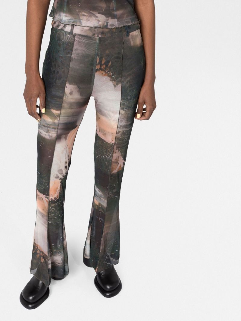 Green Printed Flared Trousers