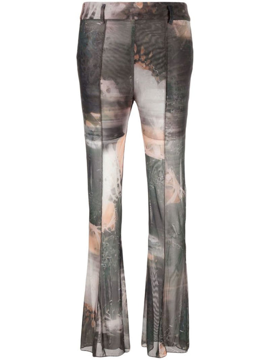 Green Printed Flared Trousers