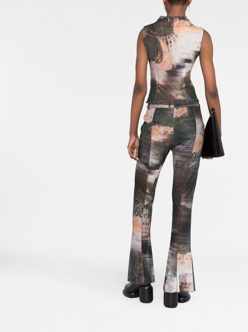 Green Printed Flared Trousers