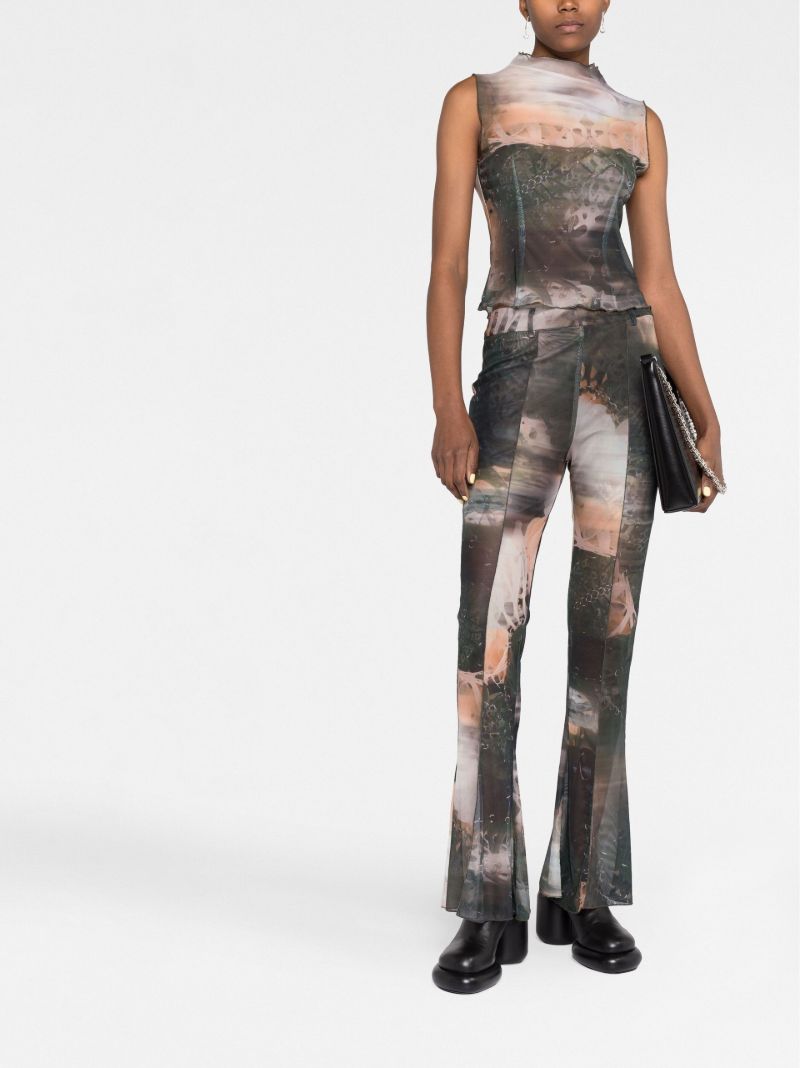 Green Printed Flared Trousers