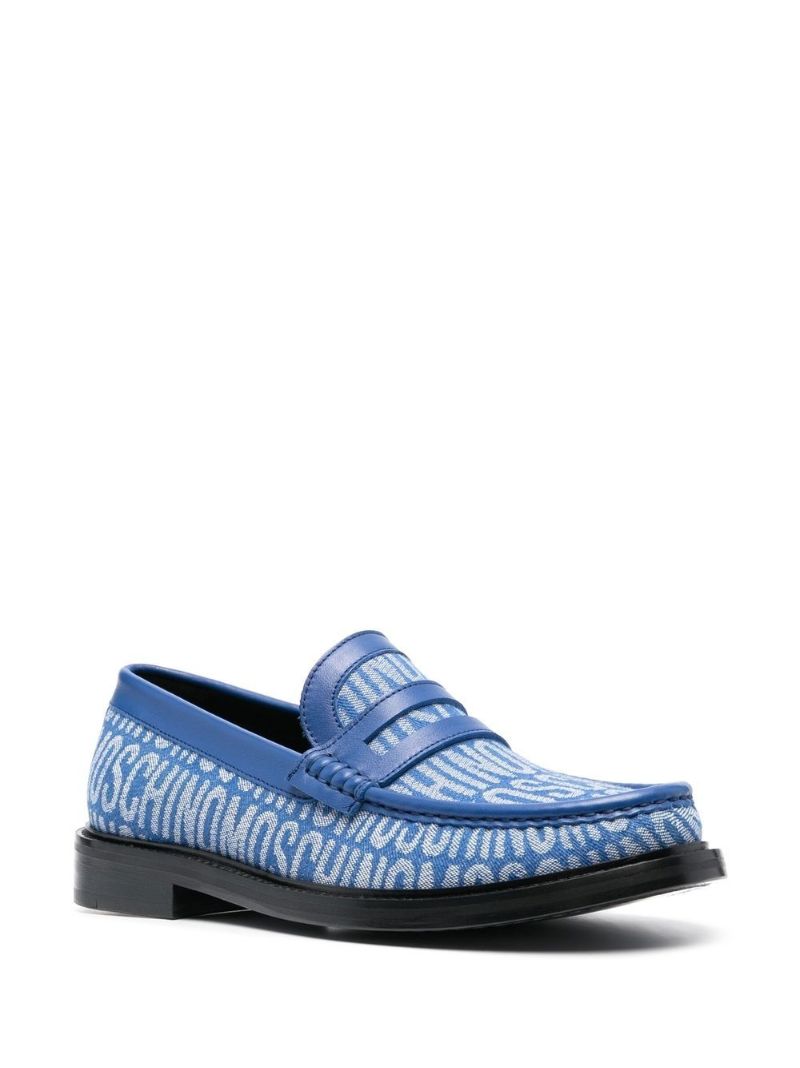 Blue Logo Jacquard Leather Loafers