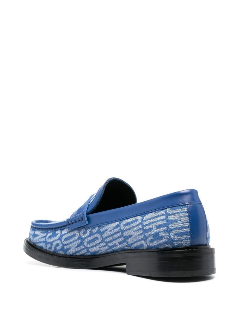 Blue Logo Jacquard Leather Loafers