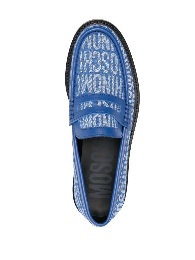 Blue Logo Jacquard Leather Loafers