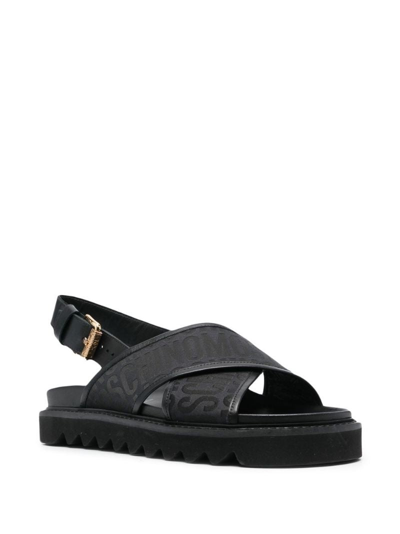 Black Logo Print Slingback Sandals
