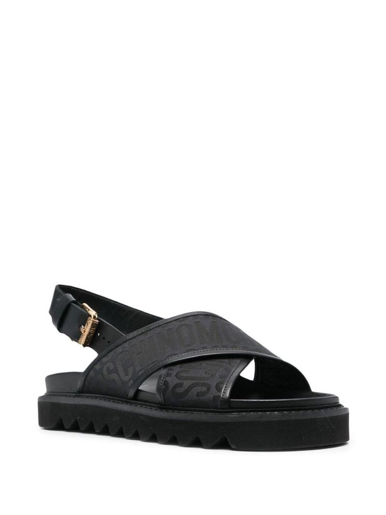 Black Logo Print Slingback Sandals
