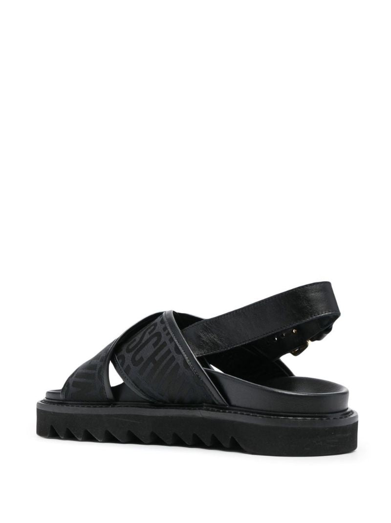 Black Logo Print Slingback Sandals