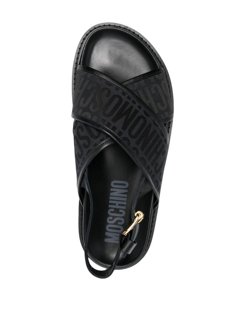 Black Logo Print Slingback Sandals