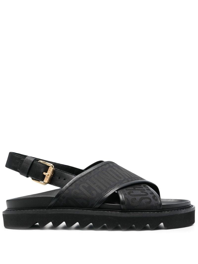 Black Logo Print Slingback Sandals