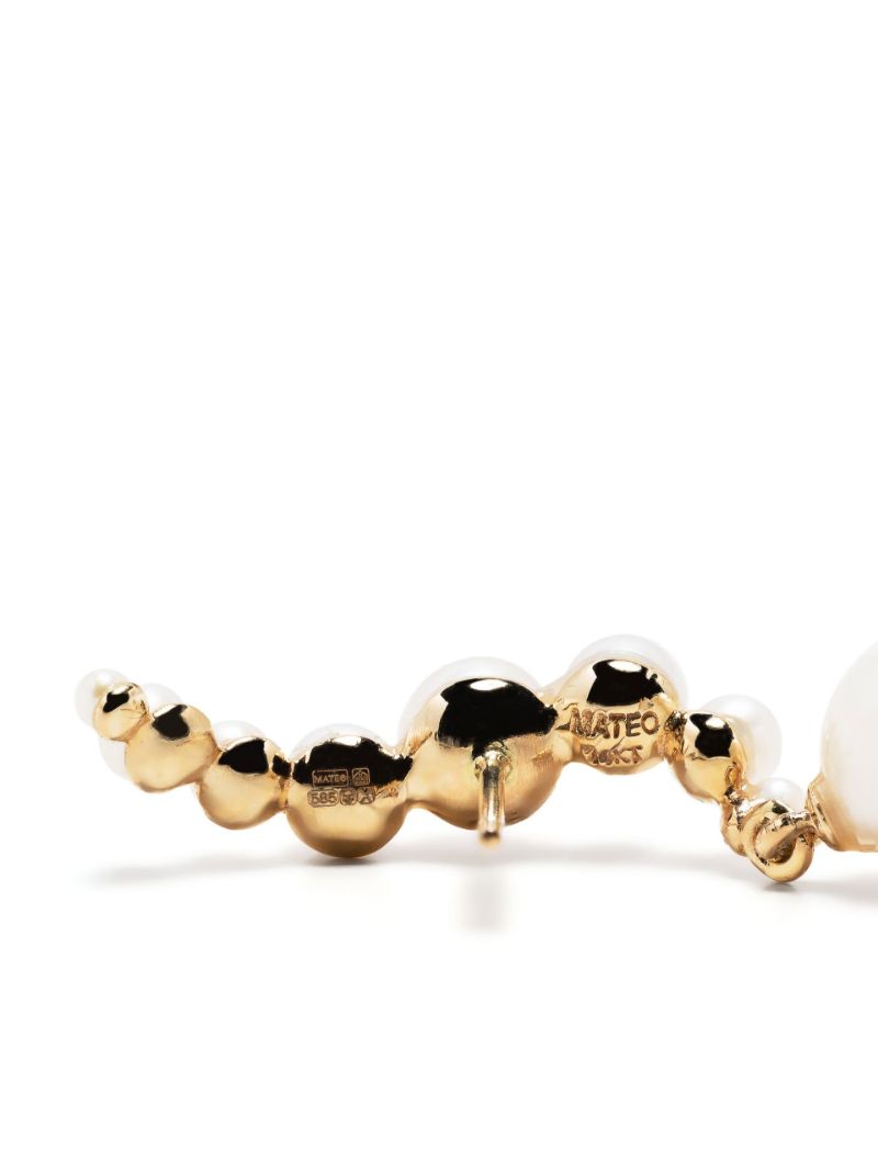 14k Yellow Gold Curve Pearl Drop Earrings