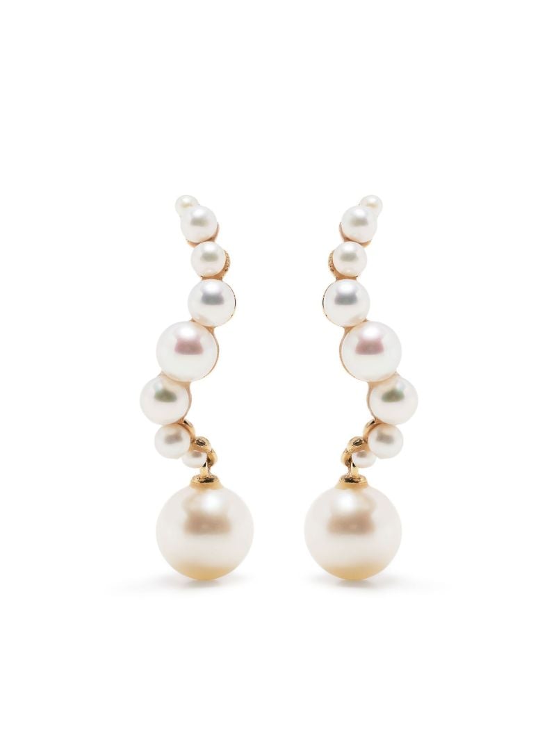 14k Yellow Gold Curve Pearl Drop Earrings
