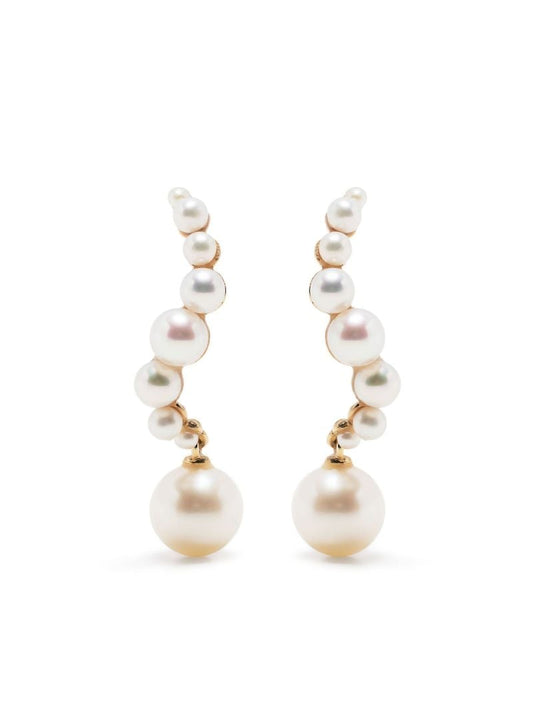 14k Yellow Gold Curve Pearl Drop Earrings