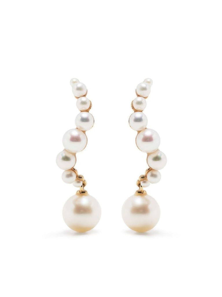14k Yellow Gold Curve Pearl Drop Earrings