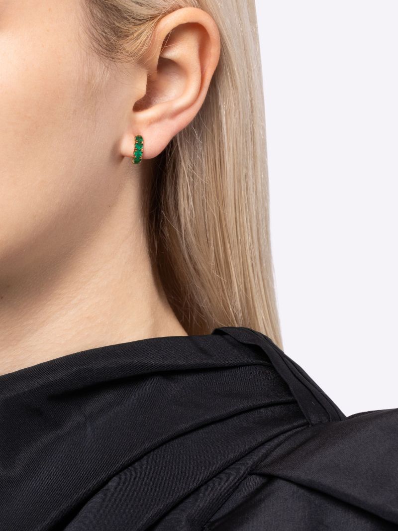 18k Yellow Gold Mini Macro Emerald Single Hoop Earring