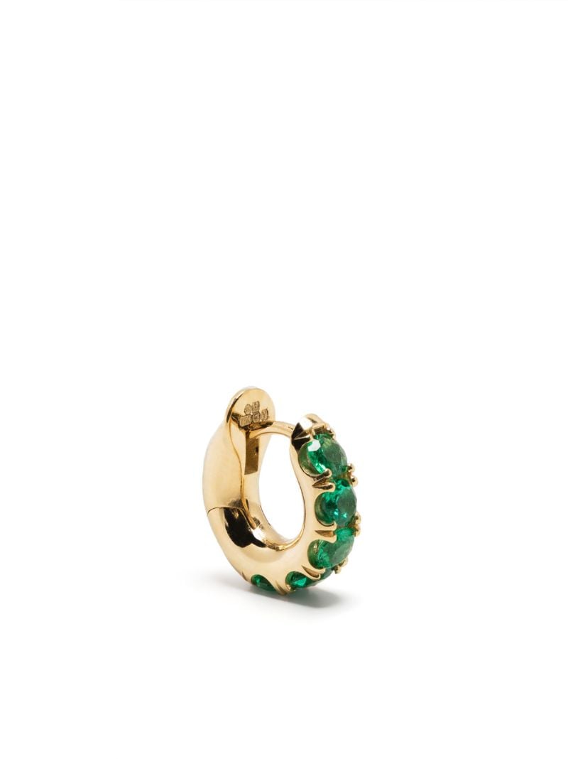 18k Yellow Gold Mini Macro Emerald Single Hoop Earring