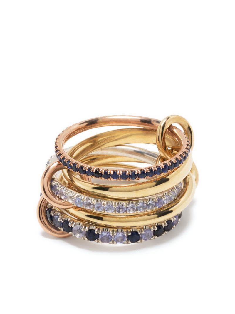 18k Yellow Gold Atlas Sapphire and Tanzanite Ring