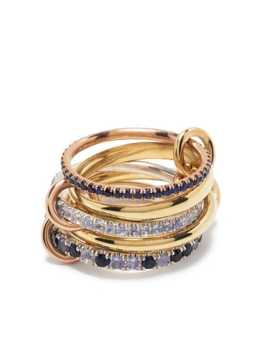 18k Yellow Gold Atlas Sapphire and Tanzanite Ring