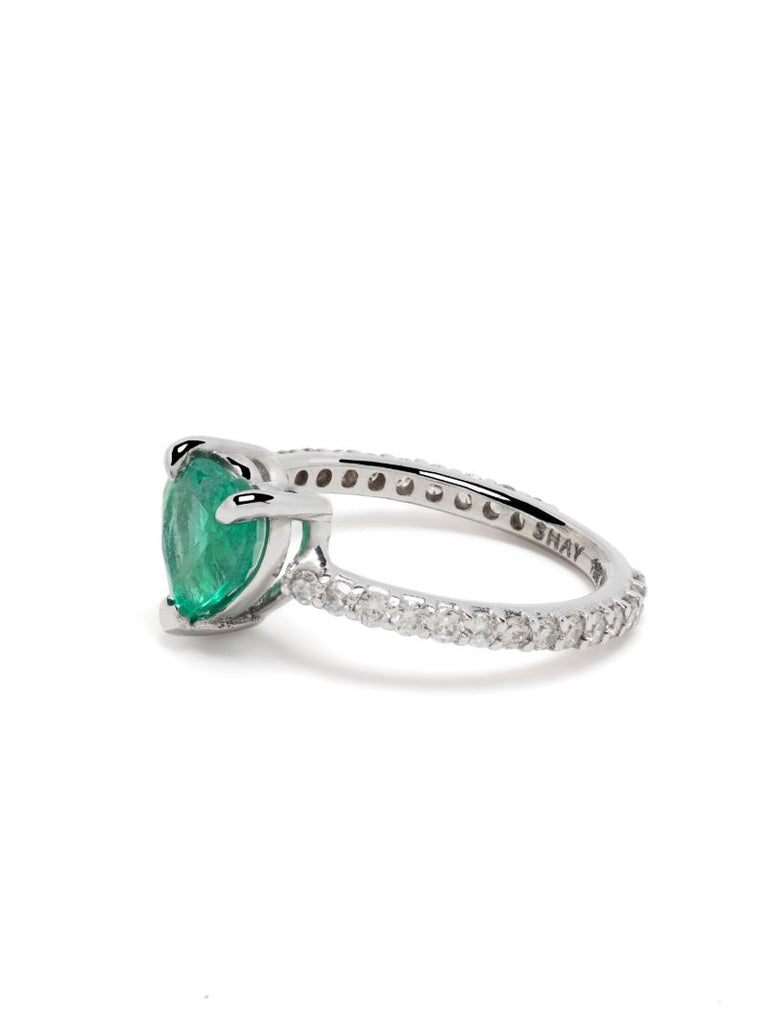 18k White Gold Emerald and Diamond Ring