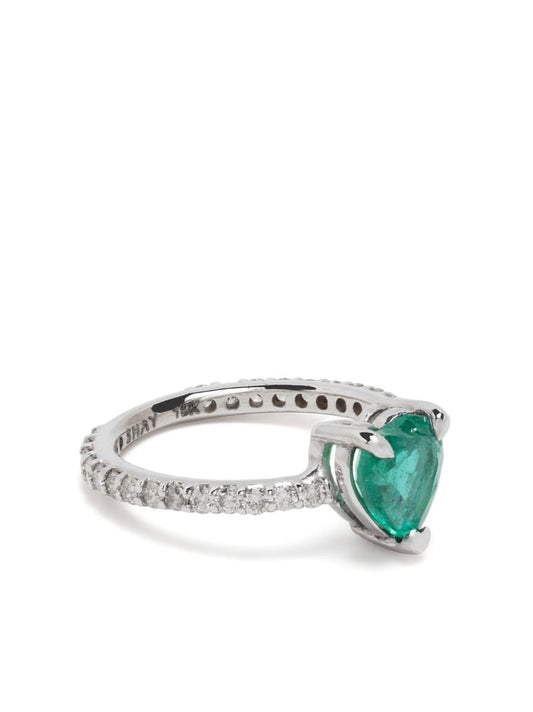 18k White Gold Emerald and Diamond Ring
