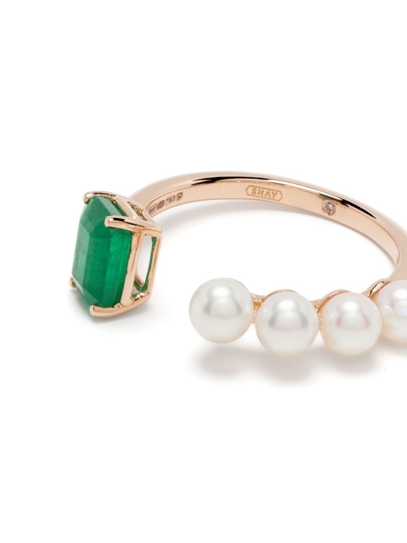 18k Rose Gold Emerald and Pearl Floating Ring