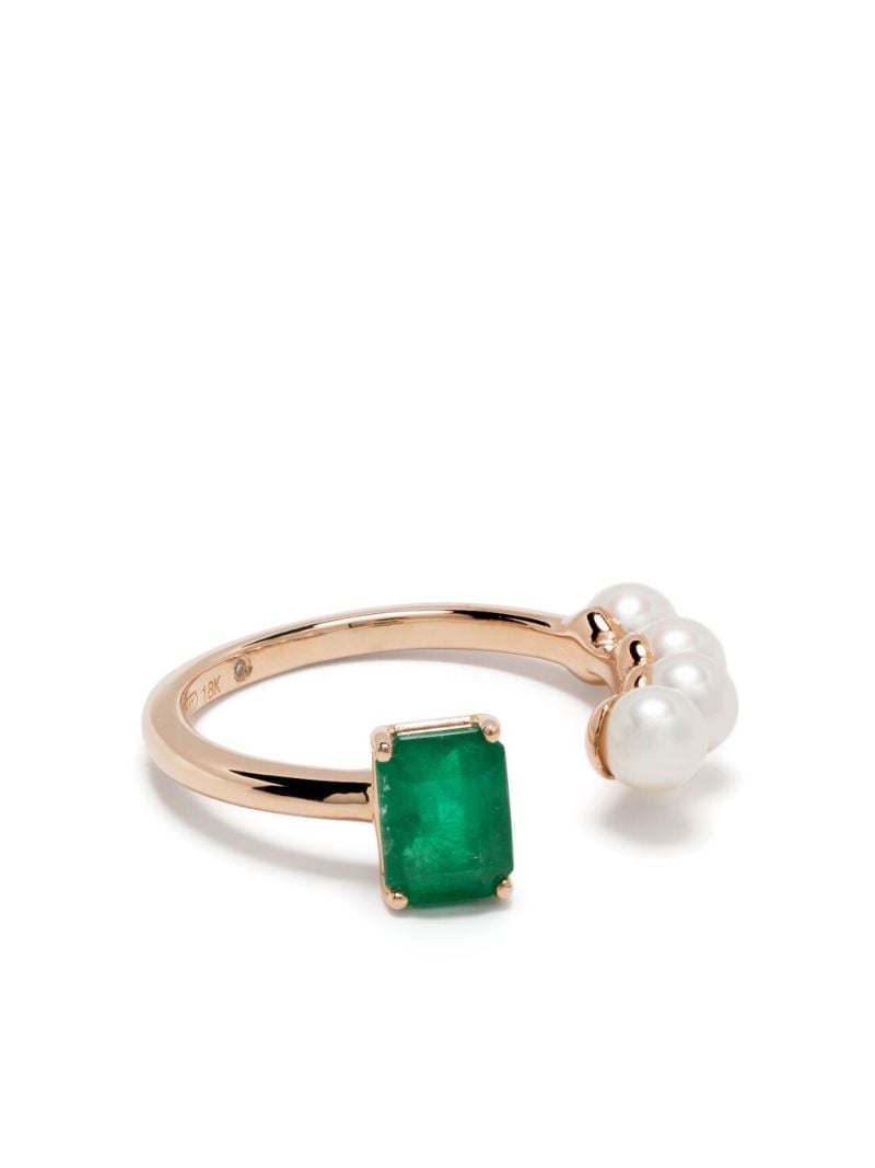 18k Rose Gold Emerald and Pearl Floating Ring